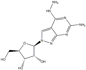 6-Amino-4-hydrozino-2-(beta-D-ribofuranosyl)-2H-pyrazolo[3,4-d]pyrimidine Structure