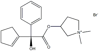 3-((S)-2-(cyclopent-1-en-1-yl)-2-hydroxy-2-phenylacetoxy)-1,1-dimethylpyrrolidin-1-ium bromide Struktur