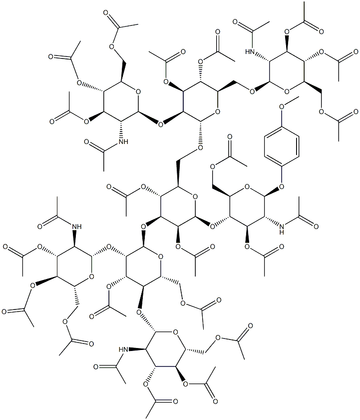 4-Methoxyphenyl 2-acetamido-3,6-di-O-acetyl-4-O-{2,4-di-O-acetyl-3-O-[3,6-di-O-acetyl-2,4-di-O-(3,4,6-tri-O-acetyl-2-acetamido-2-deoxy-b-D-glucopyranosyl)-a-D-mannopyranosyl]-6-O-[3,4-di-O-acetyl-2,6-di-O-(3,4,6-tri-O-acetyl-2-acetamido-2-deoxy-b-D-glucopyranosyl) -a-D-mannopyranosyl]-b-D-mannopyranosyl}-2-deoxy-b-D-glucopyranoside Structure