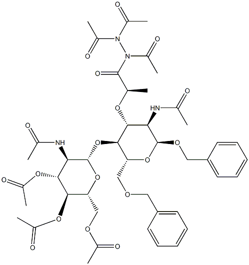 (2R,3S,4R,5R,6S)-5-Acetamido-6-(((2R,3S,4R,5R,6S)-5-acetamido-6-(benzyloxy)-2-((benzyloxy)methyl)-4-(((R)-1-oxo-1-(1,2,2-triacetylhydrazinyl)propan-2-yl)oxy)tetrahydro-2H-pyran-3-yl)oxy)-2-(acetoxymethyl)tetrahydro-2H-pyran-3,4-diyl Diacetate|(2R,3S,4R,5R,6S)-5-Acetamido-6-(((2R,3S,4R,5R,6S)-5-acetamido-6-(benzyloxy)-2-((benzyloxy)methyl)-4-(((R)-1-oxo-1-(1,2,2-triacetylhydrazinyl)propan-2-yl)oxy)tetrahydro-2H-pyran-3-yl)oxy)-2-(acetoxymethyl)tetrahydro-2H-pyran-3,4-diyl Diacetate