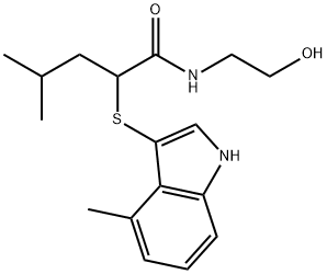 N-(2-Hydroxyethyl)-4-methyl-2-((4-methyl-1H-indol-3-yl)thio)pentamide Struktur