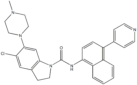5-chloro-2,3-dihydro-6-(4-methylpiperazin-1-yl)-1-(4-(pyridin-4-yl)naphth-1-ylaminocarbonyl)-1H-indole 结构式