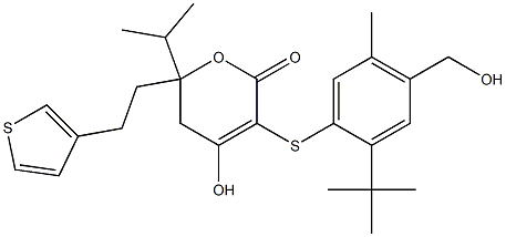 3-(2-tert-butyl-4-hydroxymethyl-5-methylphenylsulfanyl)-4-hydroxy-6-isopropyl-6-(2-thiophen-3-ylethyl)-5,6-dihydropyran-2-one
