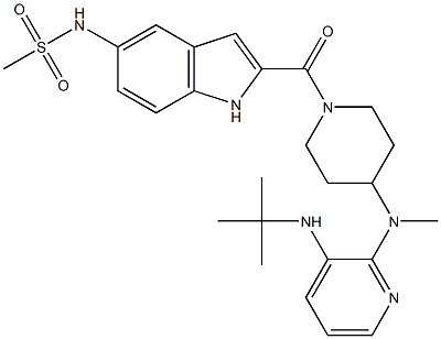 1-((5-methanesulfonamidoindol-2-yl)carbonyl)-4-(N-methyl-N-(3-((1,1-dimethylethyl)amino)-2-pyridinyl)amino)piperidine Struktur