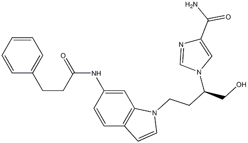 1-[(2R)-1-hydroxy-4-[6-(3-phenylpropanoylamino)indol-1-yl]butan-2-yl]imidazole-4-carboxamide Struktur