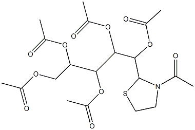 2,3-di(acetyloxy)-3-(3-acetyl-1,3-thiazolan-2-yl)-1-[1,2-di(acetyloxy)ethyl]propyl acetate Struktur