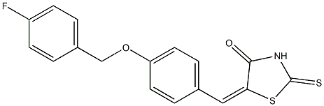 5-{4-[(4-fluorobenzyl)oxy]benzylidene}-2-thioxo-1,3-thiazolan-4-one 化学構造式