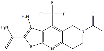 6-acetyl-3-amino-4-(trifluoromethyl)-5,6,7,8-tetrahydrothieno[2,3-b][1,6]naphthyridine-2-carboxamide Struktur