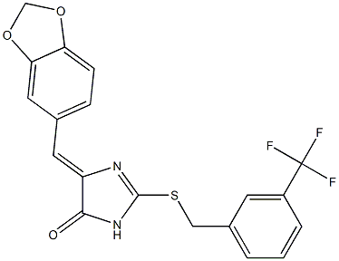 5-[(E)-1,3-benzodioxol-5-ylmethylidene]-2-{[3-(trifluoromethyl)benzyl]sulfanyl}-3,5-dihydro-4H-imidazol-4-one Struktur
