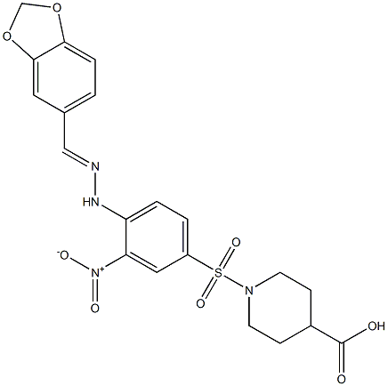 1-[(4-{2-[(E)-1,3-benzodioxol-5-ylmethylidene]hydrazino}-3-nitrophenyl)sulfonyl]-4-piperidinecarboxylic acid