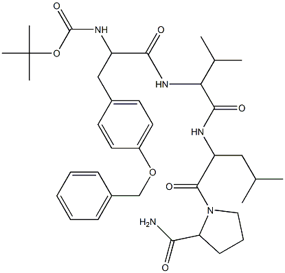 tert-butyl 2-[(1-{[(1-{[2-(aminocarbonyl)-1-pyrrolidinyl]carbonyl}-3-methylbutyl)amino]carbonyl}-2-methylpropyl)amino]-1-[4-(benzyloxy)benzyl]-2-oxoethylcarbamate Struktur