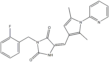 5-{[2,5-dimethyl-1-(2-pyridinyl)-1H-pyrrol-3-yl]methylene}-3-(2-fluorobenzyl)-2,4-imidazolidinedione Structure