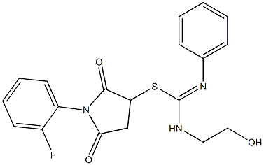 1-(2-fluorophenyl)-2,5-dioxo-3-pyrrolidinyl N-(2-hydroxyethyl)-N'-phenylimidothiocarbamate Structure