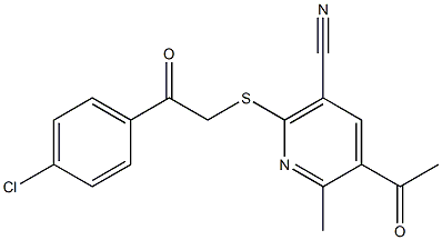 5-acetyl-2-{[2-(4-chlorophenyl)-2-oxoethyl]sulfanyl}-6-methylnicotinonitrile Structure