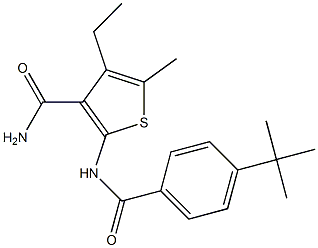 2-[(4-tert-butylbenzoyl)amino]-4-ethyl-5-methyl-3-thiophenecarboxamide Struktur