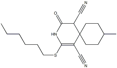 2-(hexylsulfanyl)-9-methyl-4-oxo-3-azaspiro[5.5]undec-1-ene-1,5-dicarbonitrile Structure