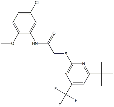 2-{[4-tert-butyl-6-(trifluoromethyl)-2-pyrimidinyl]sulfanyl}-N-(5-chloro-2-methoxyphenyl)acetamide