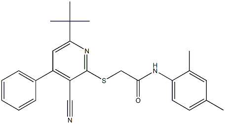 2-[(6-tert-butyl-3-cyano-4-phenyl-2-pyridinyl)sulfanyl]-N-(2,4-dimethylphenyl)acetamide 结构式