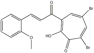 5,7-dibromo-2-hydroxy-3-[3-(2-methoxyphenyl)acryloyl]-2,4,6-cycloheptatrien-1-one Structure