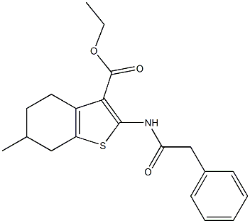 ethyl 6-methyl-2-[(phenylacetyl)amino]-4,5,6,7-tetrahydro-1-benzothiophene-3-carboxylate Struktur
