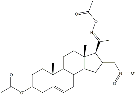 20-[(acetyloxy)imino]-16-{nitromethyl}pregn-5-en-3-yl acetate Struktur