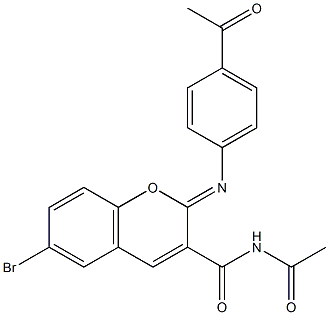 N-acetyl-2-[(4-acetylphenyl)imino]-6-bromo-2H-chromene-3-carboxamide Struktur