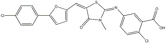 2-chloro-5-[(5-{[5-(4-chlorophenyl)-2-furyl]methylene}-3-methyl-4-oxo-1,3-thiazolidin-2-ylidene)amino]benzoic acid
