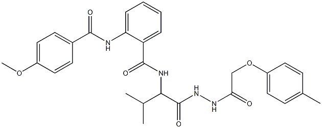 2-[(4-methoxybenzoyl)amino]-N-[2-methyl-1-({2-[(4-methylphenoxy)acetyl]hydrazino}carbonyl)propyl]benzamide Struktur