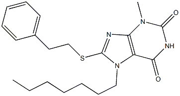 7-heptyl-3-methyl-8-[(2-phenylethyl)sulfanyl]-3,7-dihydro-1H-purine-2,6-dione 结构式