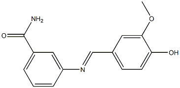 3-{[(E)-(4-hydroxy-3-methoxyphenyl)methylidene]amino}benzamide Struktur