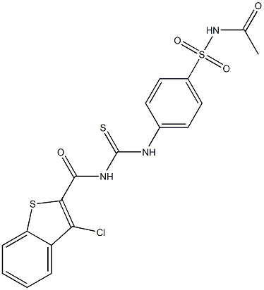 N-acetyl-4-[({[(3-chloro-1-benzothiophen-2-yl)carbonyl]amino}carbothioyl)amino]benzenesulfonamide Structure