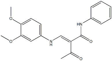 (E)-2-acetyl-3-(3,4-dimethoxyanilino)-N-phenyl-2-propenamide 化学構造式