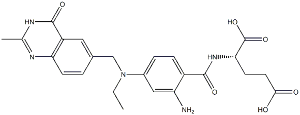 (2S)-2-[2-アミノ-4-[N-[(3,4-ジヒドロ-2-メチル-4-オキソキナゾリン)-6-イルメチル]-N-エチルアミノ]ベンゾイルアミノ]グルタル酸 化学構造式