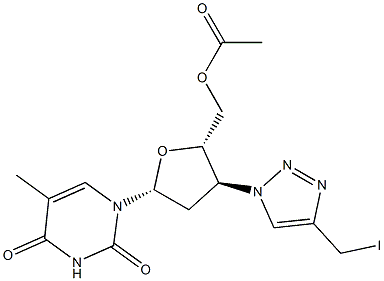 5'-O-アセチル-3'-(4-(ヨードメチル)-1H-1,2,3-トリアゾール-1-イル)-3'-デオキシチミジン 化学構造式