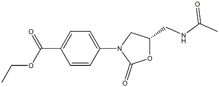 (5S)-5-アセチルアミノメチル-3-[4-エトキシカルボニルフェニル]オキサゾリジン-2-オン 化学構造式