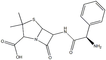 6-[(R)-2-アミノ-2-フェニルアセチルアミノ]-3,3-ジメチル-7-オキソ-4-チア-1-アザビシクロ[3.2.0]ヘプタン-2-カルボン酸 化学構造式