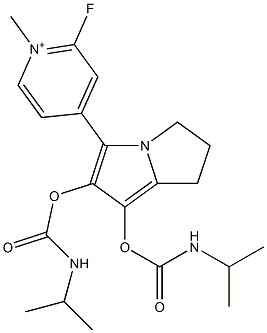 2-フルオロ-4-[[6,7-ジヒドロ-1,2-ビス(イソプロピルアミノカルボニルオキシ)-5H-ピロリザイン]-3-イル]-1-メチルピリジニウム 化学構造式