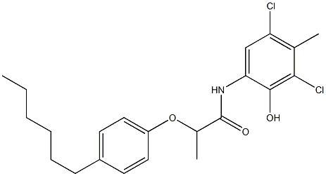 2-[2-(4-Hexylphenoxy)propanoylamino]-4,6-dichloro-5-methylphenol Structure