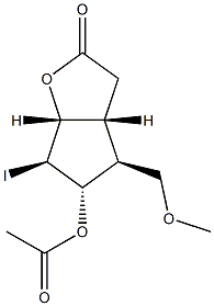(1R,5R,6S,7S,8S)-7-Acetoxy-8-iodo-6-(methoxymethyl)-2-oxabicyclo[3.3.0]octan-3-one Struktur