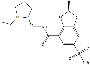 (S)-2,3-Dihydro-N-[[(2R)-1-ethyl-2-pyrrolidinyl]methyl]-2-methyl-5-sulfamoylbenzofuran-7-carboxamide 结构式