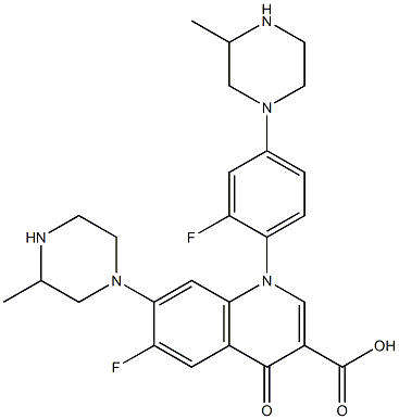6-フルオロ-1-[2-フルオロ-4-(3-メチルピペラジノ)フェニル]-7-(3-メチルピペラジノ)-1,4-ジヒドロ-4-オキソキノリン-3-カルボン酸 化学構造式