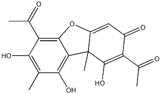 (+)-2,6-Diacetyl-1,7,9-trihydroxy-8,9b-dimethyldibenzofuran-3(9bH)-one Structure