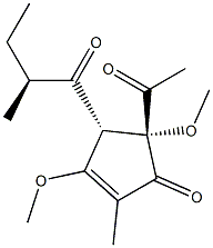 (4S,5R)-5-Acetyl-3,5-dimethoxy-2-methyl-4-[(2S)-2-methylbutanoyl]-2-cyclopenten-1-one 结构式