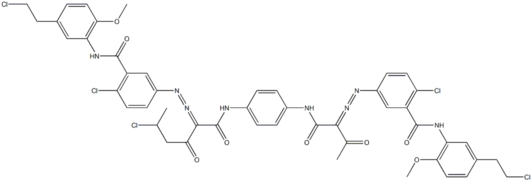3,3'-[2-(1-Chloroethyl)-1,4-phenylenebis[iminocarbonyl(acetylmethylene)azo]]bis[N-[3-(2-chloroethyl)-6-methoxyphenyl]-6-chlorobenzamide] Structure
