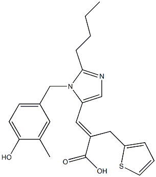 (E)-3-[2-ブチル-1-(4-ヒドロキシ-3-メチルベンジル)-1H-イミダゾール-5-イル]-2-(2-チエニルメチル)アクリル酸 化学構造式