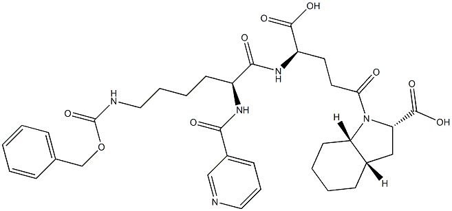 (2S,3aS,7aS)-Octahydro-1-[(4R)-4-[[(2S)-2-(3-pyridinylcarbonylamino)-6-benzyloxycarbonylaminohexanoyl]amino]-4-carboxybutyryl]-1H-indole-2-carboxylic acid Structure