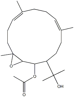 Acetic acid (6E,10E)-2,3-epoxy-14-(1-hydroxy-1-methylethyl)-3,7,11-trimethyl-6,10-cyclotetradecadien-1-yl ester Struktur