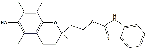 3,4-ジヒドロ-2,5,7,8-テトラメチル-2-[2-[(1H-ベンゾイミダゾール-2-イル)チオ]エチル]-2H-1-ベンゾピラン-6-オール 化学構造式