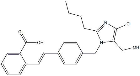 2-[(E)-2-[4-(2-ブチル-4-クロロ-5-ヒドロキシメチル-1H-イミダゾール-1-イルメチル)フェニル]エテニル]安息香酸 化学構造式
