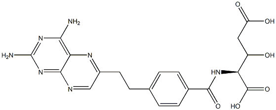 (2S)-2-[4-[2-(2,4-ジアミノ-6-プテリジニル)エチル]ベンゾイルアミノ]-3-ヒドロキシグルタル酸 化学構造式